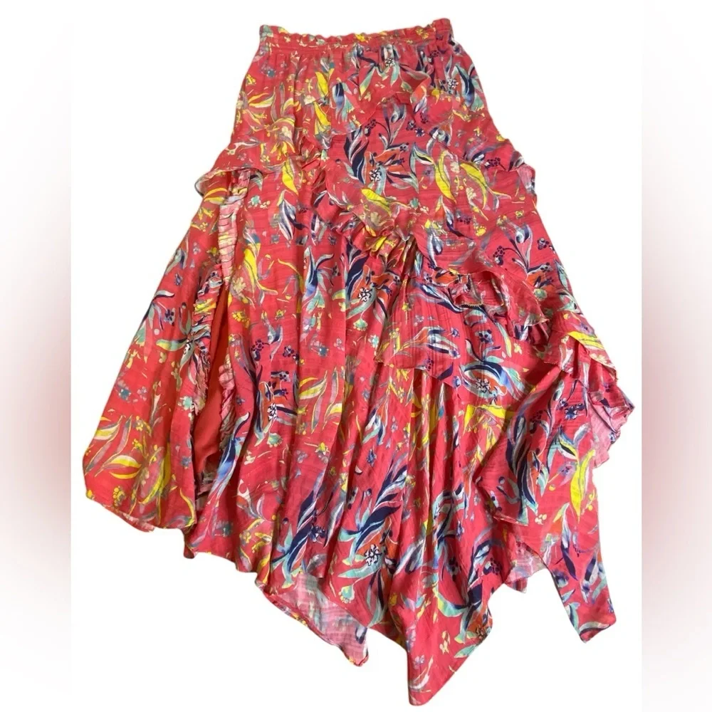Tanya Taylor Teresa Silk Ruffle Asymmetrical whimsical Maxi Skirt Size 2